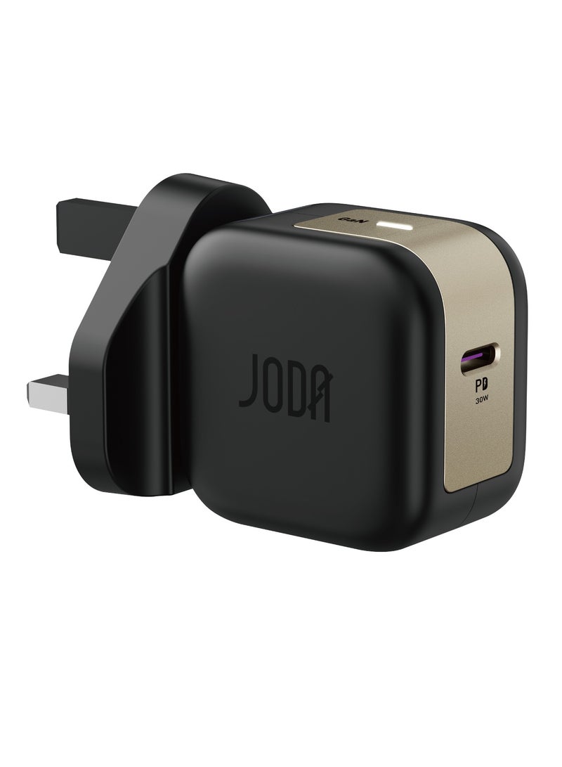 جودا شاحن جدار JODA DICE 30W USB-C باللون الأسود والذهبي – شحن سريع وأنيق - Image 1