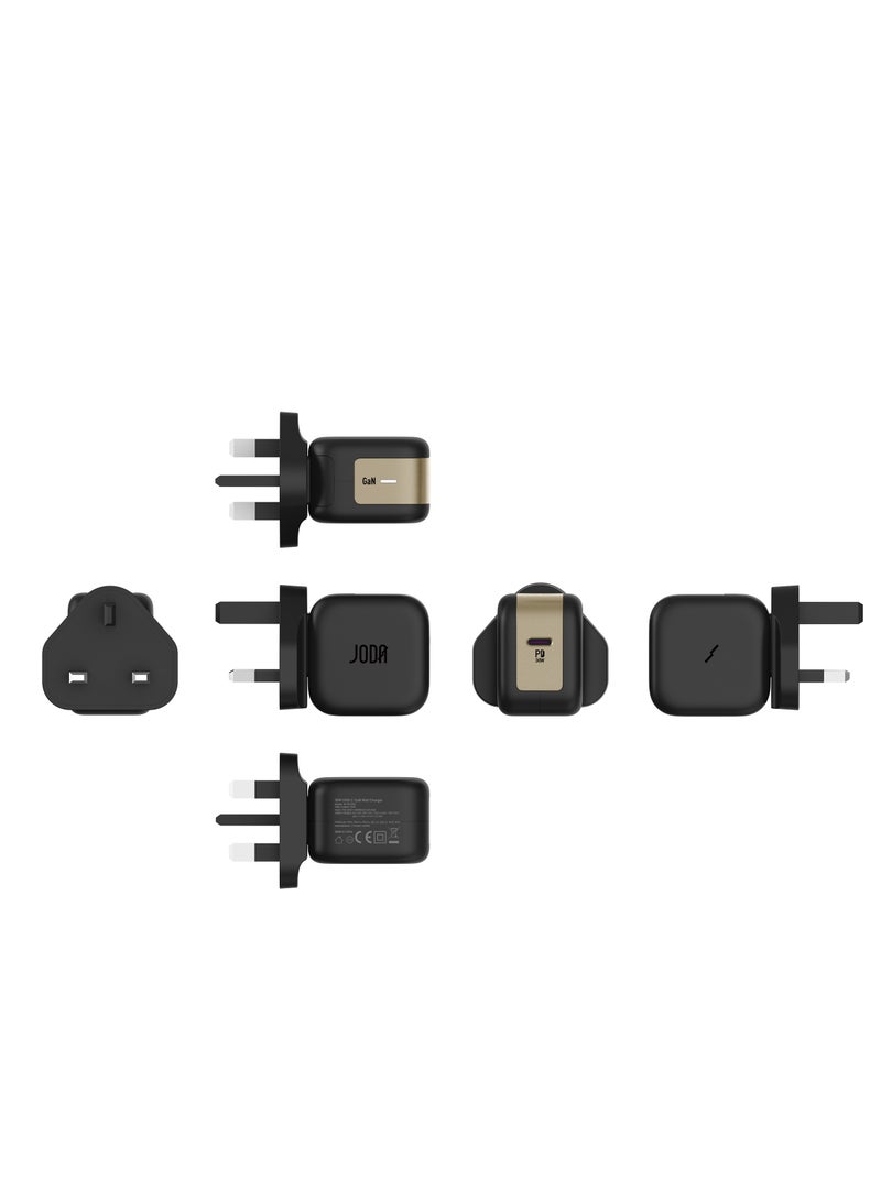 جودا شاحن جدار JODA DICE 30W USB-C باللون الأسود والذهبي – شحن سريع وأنيق - Image 4