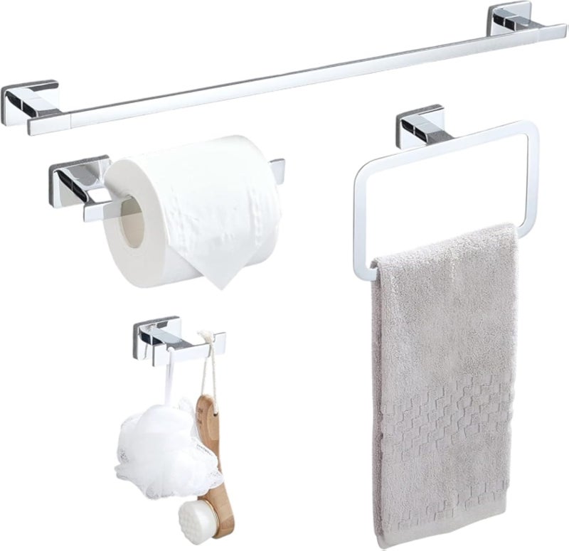 6 Piece Stainless Steel Bathroom Accessories Set â€“ Rustproof â€“ 24" Towel Bar, Towel Ring, Toilet Paper Holder, Soap Dish, Clothes Hook, Modern Chrome Finish Glass Mug â€“ Bathroom Tidy (Nickle)