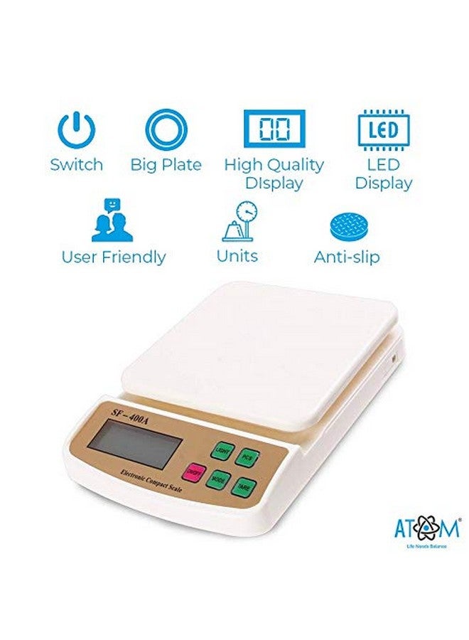 ATOM ATOM SF-400A-Multipurpose Digital Kitchen Weighing Scale with Max Capacity, Off White, 10kg  - Image 2