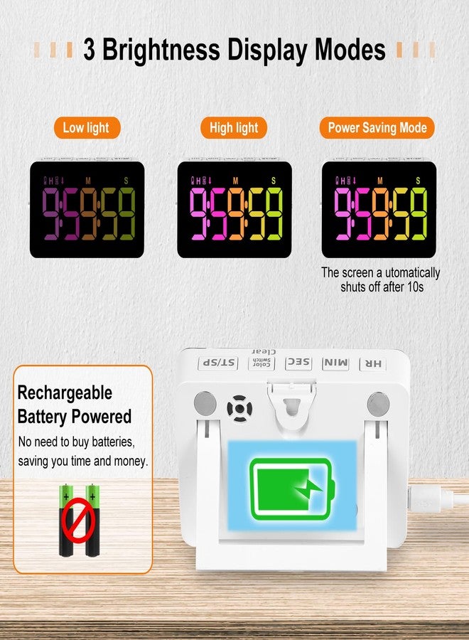 PERSUPER Kitchen Digital Timer, Count Down Up, Rechargeable, Vibration Mode Adjustable Volume and Brightness LED Display, Time Management Cook, Desk, Kids Adults Study Teaching, Kitchen Gadgets - Image 4