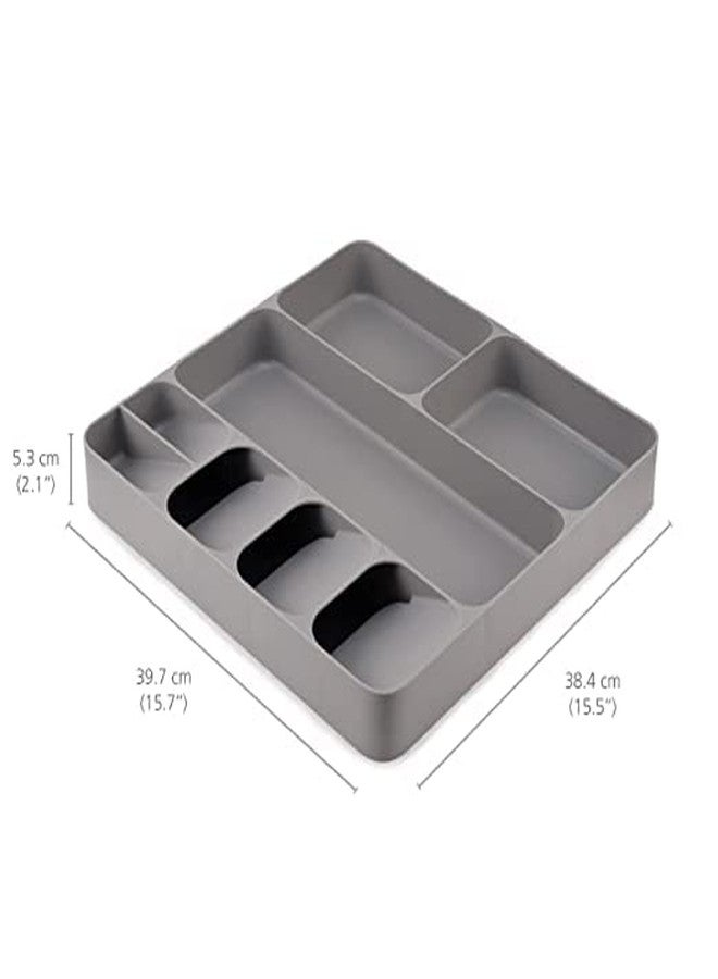 Styxon DrawerStore Cutlery 3 Compartment Kitchen Utensils and Cooking Utensil Gadget Accessories Organiser, in drawer storage | 40 x 38 x 5.5 cm | Plastic | Grey - Image 3