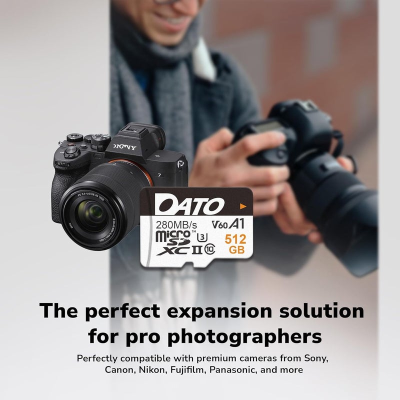 DATO 256GB Lightning microSD Card, UHS-II, A1, C10, U3, V60, Full HD, 4K, Up to 280/180 MB/s microSDXC Memory Card, for Phones, Cameras, Portable Gaming Devices - Image 5