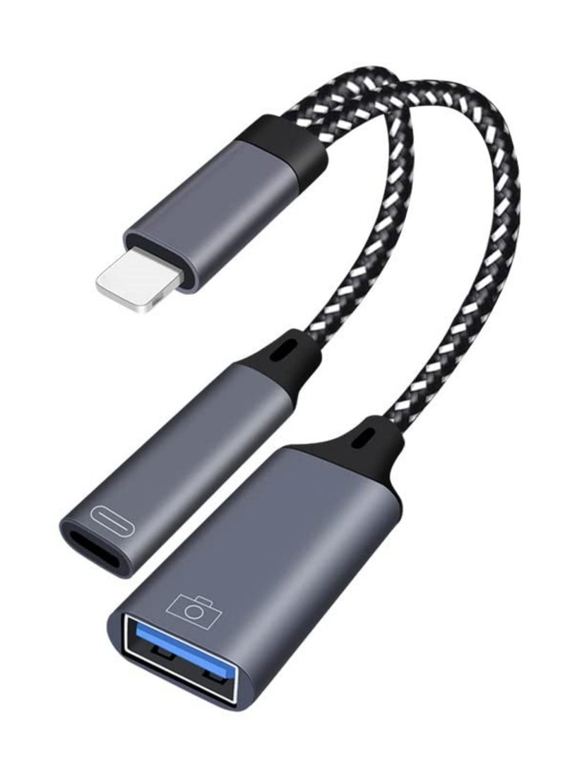 OTG Adapter Cable for iPhone - Dual USB 3.0 Ports, PD Fast Charging, Multi-Function Adapter with Audio Support for USB Drives and Card Readers. - Image 1