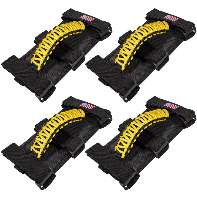 4 x Roll Bar Grab Handles Grip Handle for Jeep Wrangler JK JKU JL JLU TJ YJ Sport Sahara Freedom Rubicon Unlimited Gladiator JT 19552023 UTV ATV Premium Paracord Interior Accessories US Flag Yellow