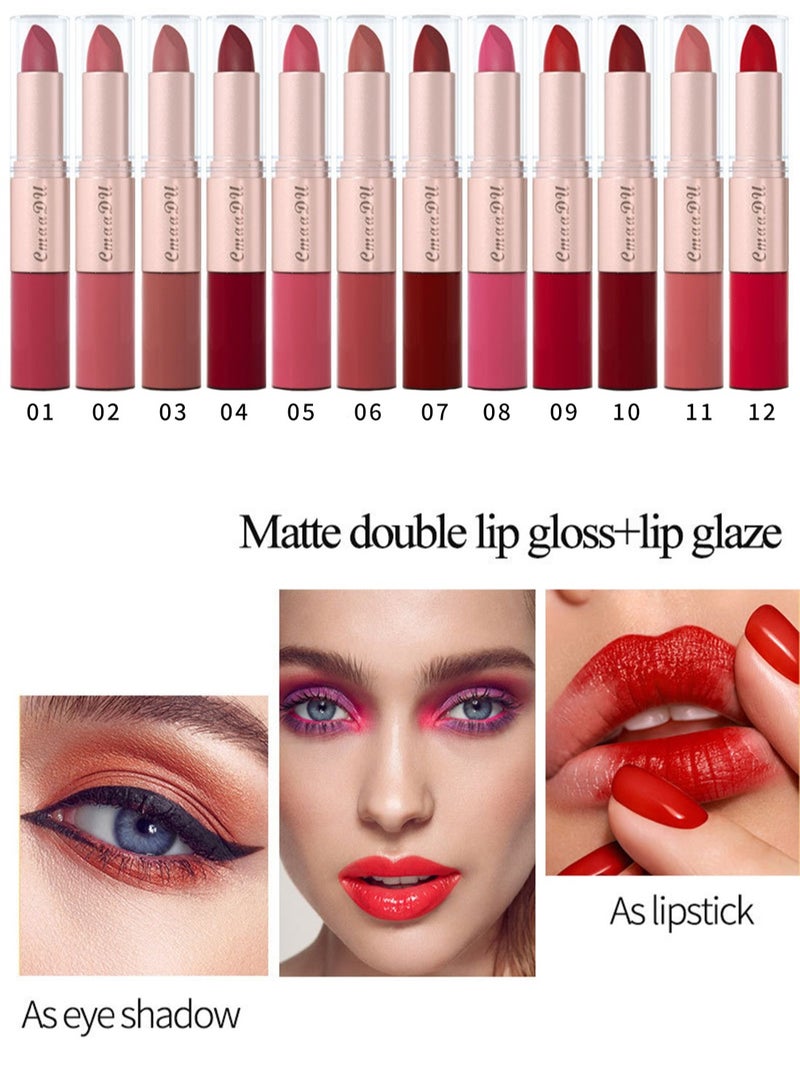 CmaaDu 3 Pcs 2 in 1 Lipstick and Lip Gloss Set Matte Velvet Double Headed Waterproof Non Stick Cup Long Lasting High Pigment Lip Makeup for Women - Image 4