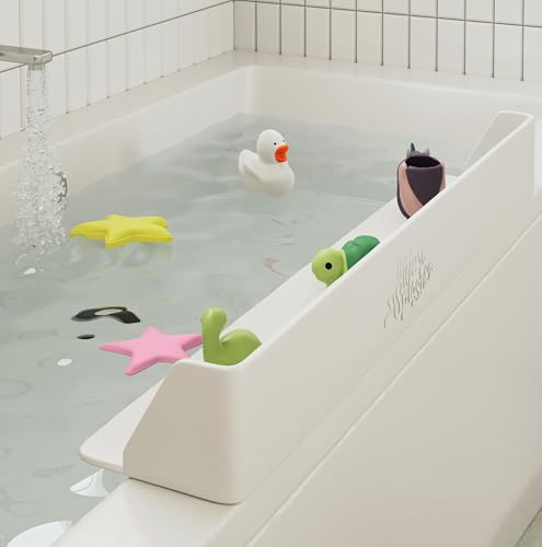 Little Splasher Original PlayPad, Bathtub Splash Guard Play Shelf - Toy Tray Caddy Holder Storage - Suction Cups Attach to Bath Tub - No Mess Water Spill in Bathroom for Toddlers Kids Baby (White) - Image 1