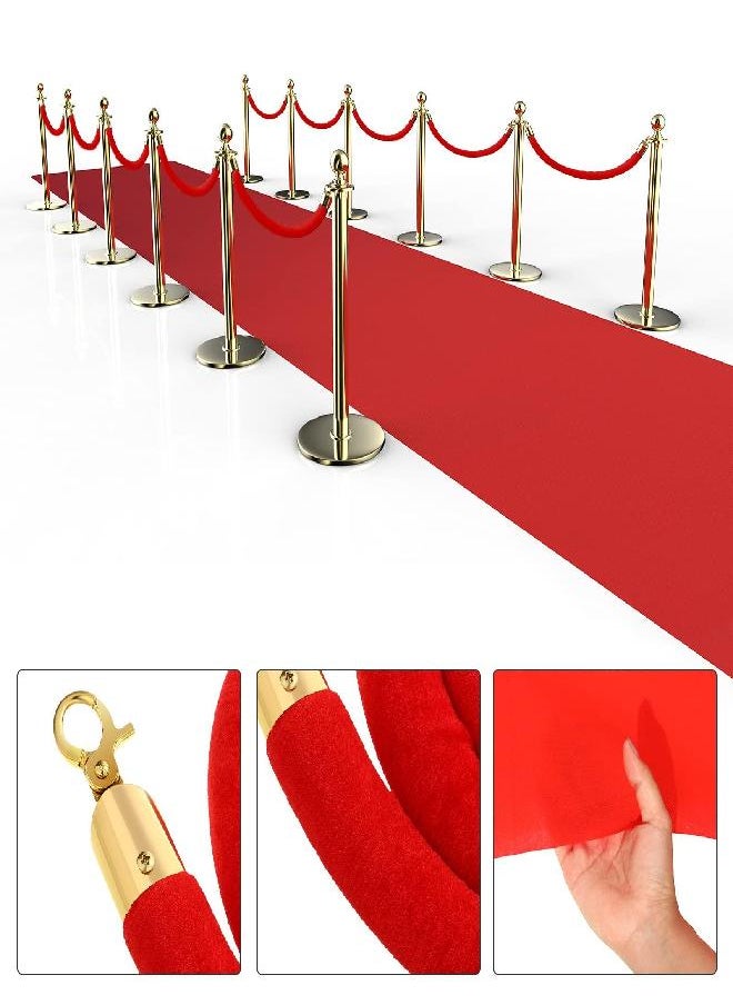 Riakrum - Red Carpet Runner 2.6 x 15 ft Red Carpet Aisle Runner Rug 55gsm Thickness with 4 Pieces Red Velvet Stanchion Rope Crowd Control Rope Barrier with Gold Color Plated Hooks, 5 Feet - Image 1