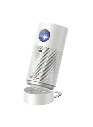 NEBULA Capsule Air Google TV Projector, Officially Licensed Netflix, 720p Smart Mini Projector with Wi-Fi and Bluetooth, 2 Hours of Playtime, Dolby Digital, Ultra Portable for Any Space D4112221 white