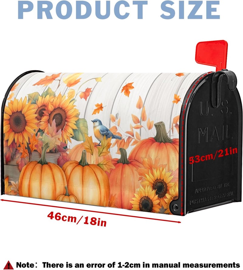Farg Autumn Fall Thanksgiving Mailbox Covers Harvest Sunflowers Maple Leaf Pumpkin Bird Mailbox Post Cover Letter Box for Garden Standard Size 21x18 in for Yard Home Decor - Image 4