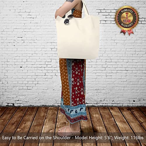 TOPDesign 1-Pack Super Strong Large 12oz Cotton Canvas Tote Bag, Reusable Grocery Shopping Cloth Bag, Fashionable Two-Tone Totes for Crafts, DIY Your Creative Designs - Image 2