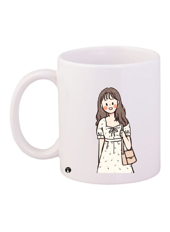 RKN Cartoon Girl Printed Coffee Mug White/Grey/Beige 11ounce - Image 2
