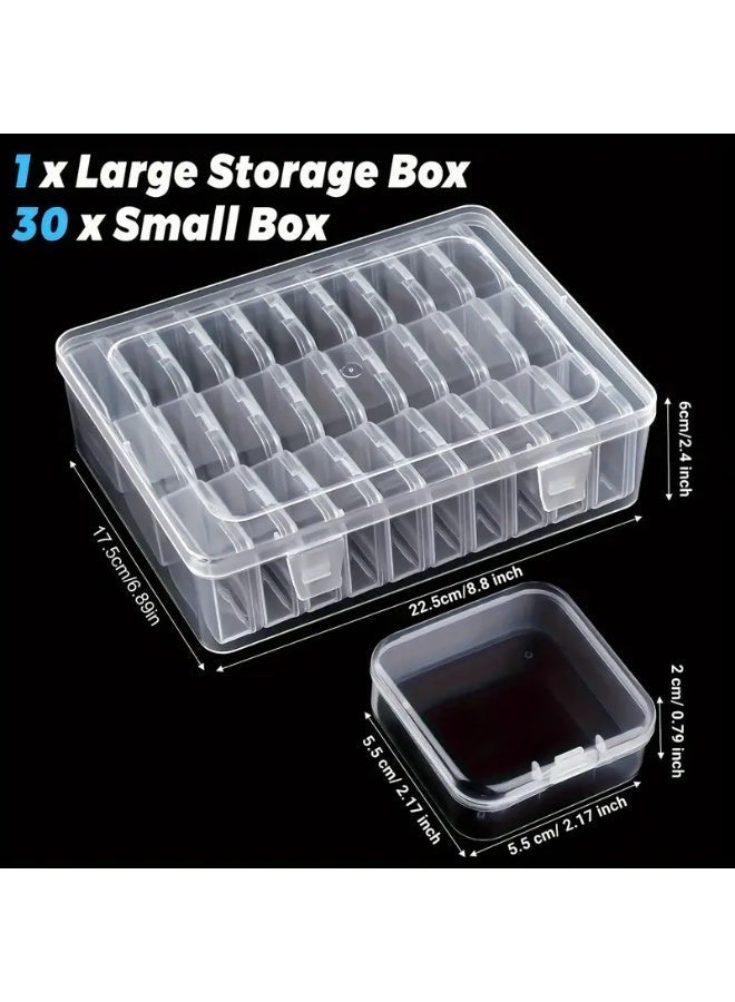 Zyfana 30 Compartments Clear Jewelry Organizer Box with Lid, Portable Plastic Bead & Accessory Storage Case for Earrings, Rings, Hijab Pins - Image 2