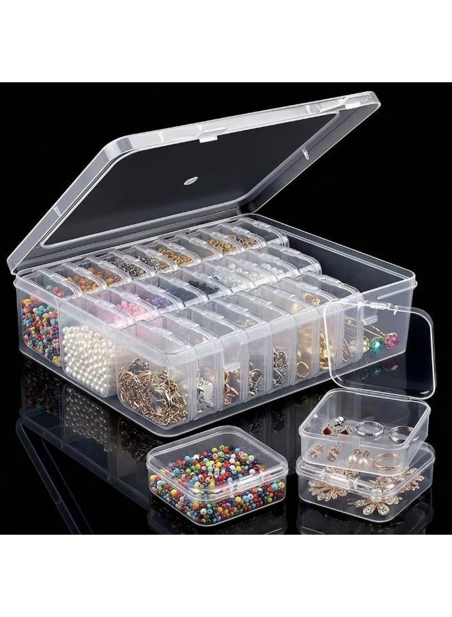 Zyfana 30 Compartments Clear Jewelry Organizer Box with Lid, Portable Plastic Bead & Accessory Storage Case for Earrings, Rings, Hijab Pins - Image 1