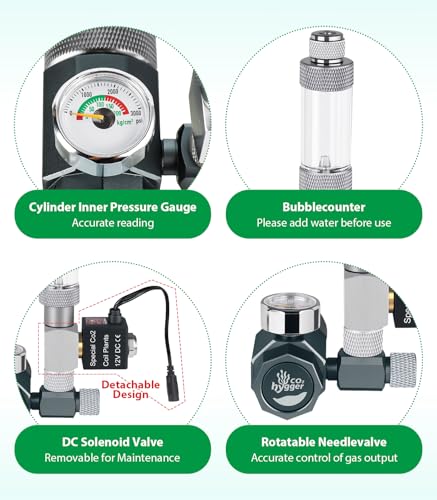 Hygger CO2 Aquarium Co2 Regulator, Mini CO₂ System with Upgraded DC Solenoid and Bubble Counter Check Valve, Detachable Design, for Building CO₂ System in Aquatic Plant Tank - Image 5