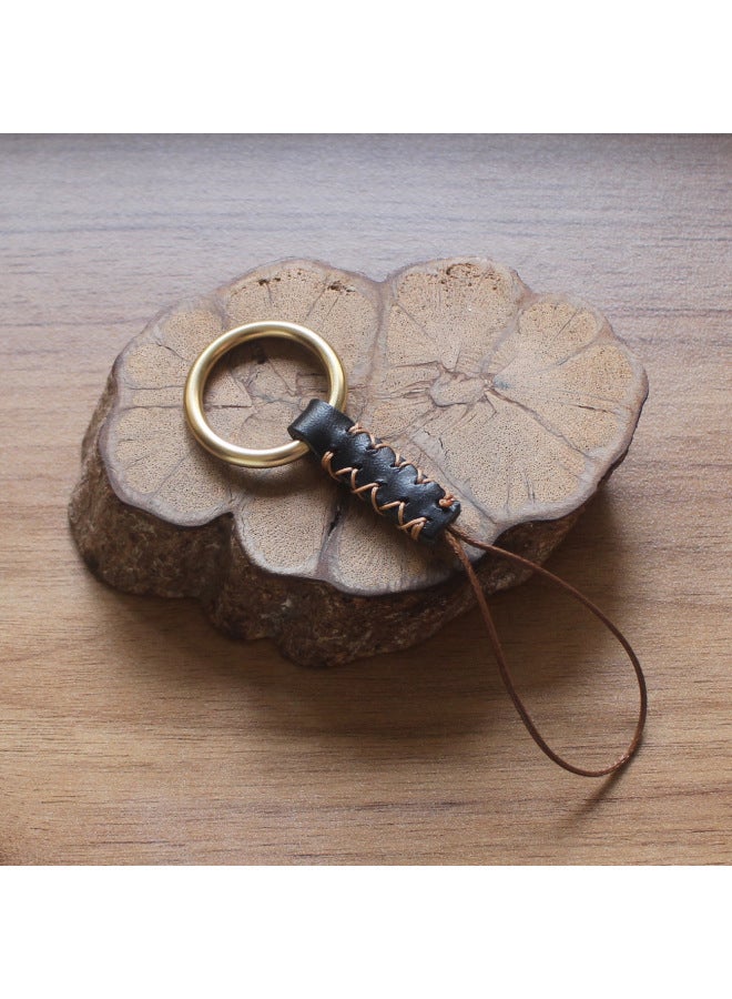 Original Genuine Leather Mobile Phone Ring Buckle Closed Copper Ring Short Hanging Ornaments Vegetable Tanned Leather U Disk Key Lanyard Pendant-Specifications:Inkstone Ink Black  - Image 1