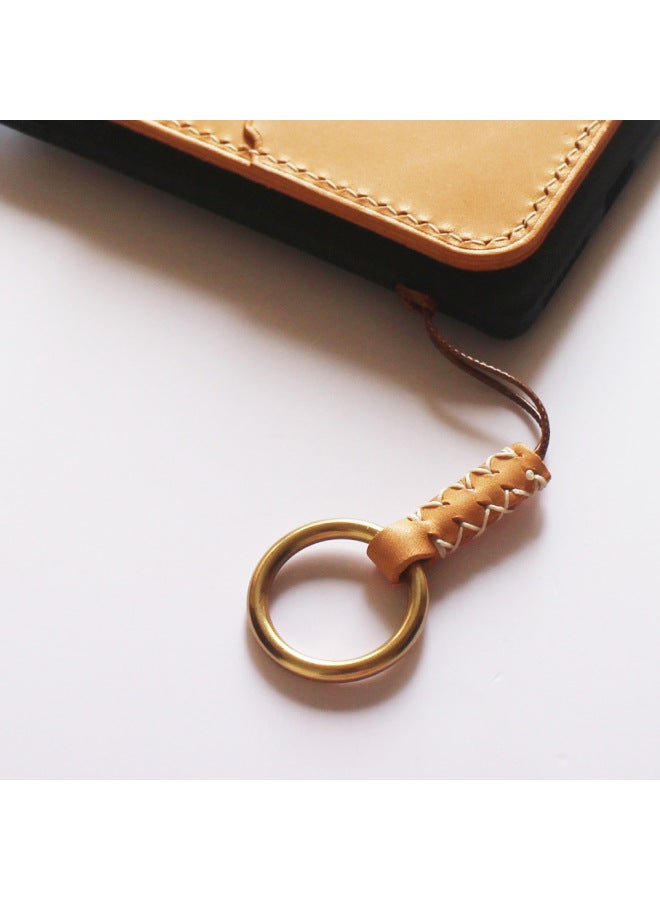 Original Genuine Leather Mobile Phone Ring Buckle Closed Copper Ring Short Hanging Ornaments Vegetable Tanned Leather U Disk Key Lanyard Pendant-Specifications:Inkstone Ink Black  - Image 3