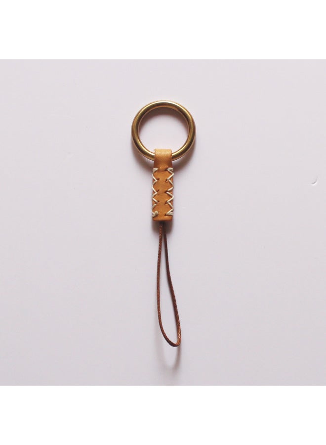 Original Genuine Leather Mobile Phone Ring Buckle Closed Copper Ring Short Hanging Ornaments Vegetable Tanned Leather U Disk Key Lanyard Pendant-Specifications:Inkstone Ink Black  - Image 2