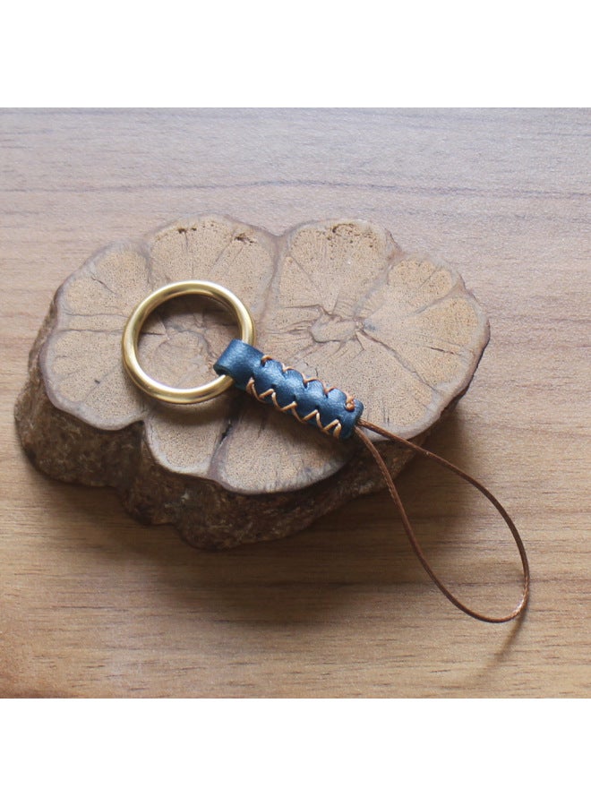 Original Genuine Leather Mobile Phone Ring Buckle Closed Copper Ring Short Hanging Ornaments Vegetable Tanned Leather U Disk Key Lanyard Pendant-Specifications:Inkstone Ink Black  - Image 4