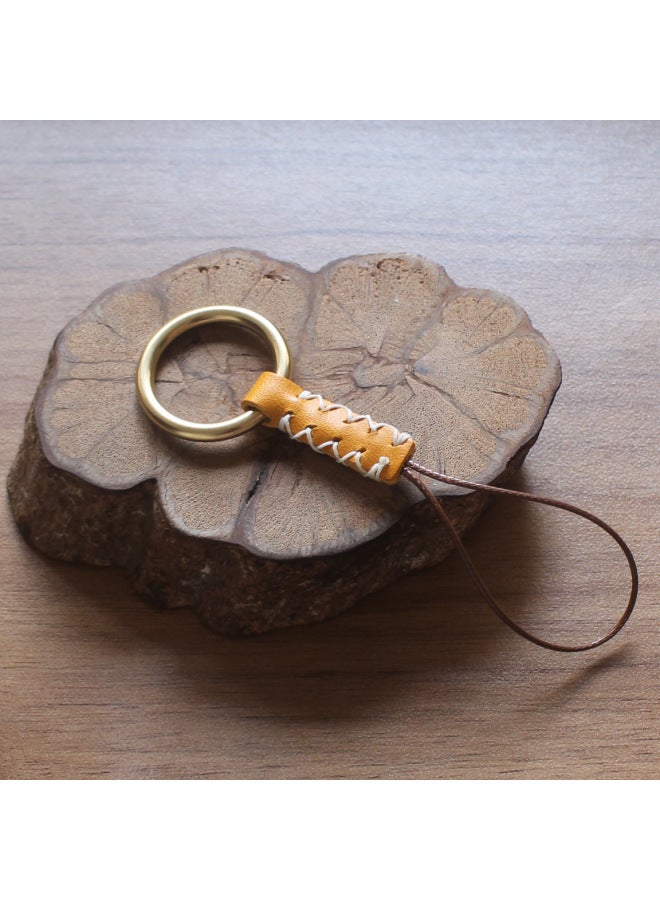 Original Genuine Leather Mobile Phone Ring Buckle Closed Copper Ring Short Hanging Ornaments Vegetable Tanned Leather U Disk Key Lanyard Pendant-Specifications:Inkstone Ink Black  - Image 5