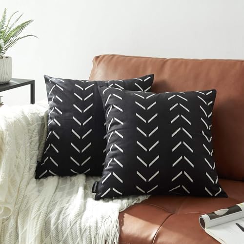 Nestinco Set of 2 Black Pillow Covers 20 x 20 inches Boho Aztec Polyester Blend Square Decorative Throw Pillow Covers for Sofa Couch Bed Decor - Image 1