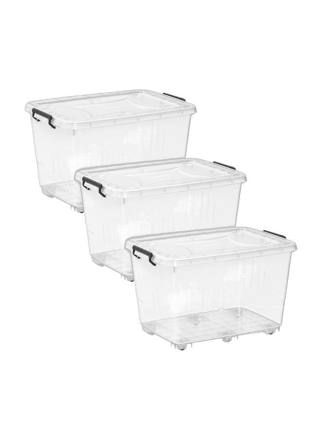 Cosmoplast 82L Clear Plastic Storage Box with Wheels & Lockable Lid (Pack of 3)  - Image 1