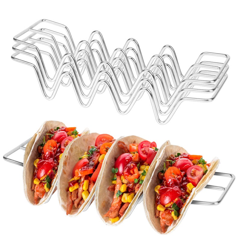 JIBOLAT JIBOLAT Taco Holders set of 3Stainless Steel Taco Shell Holder StandTaco Tray Plates for Taco Bar Gifts AccessoriesHolds 4 Tacos EachOven Safe for Baking Dishwa sher and Grill Safe 