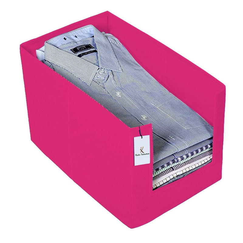 Kuber Industries Heart Home Non Woven 1 Piece Shirt Stacker Wardrobe Organizer and 1 Piece Small Foldable Storage Organiser CubesBoxes Pink HEART1934 - Image 2