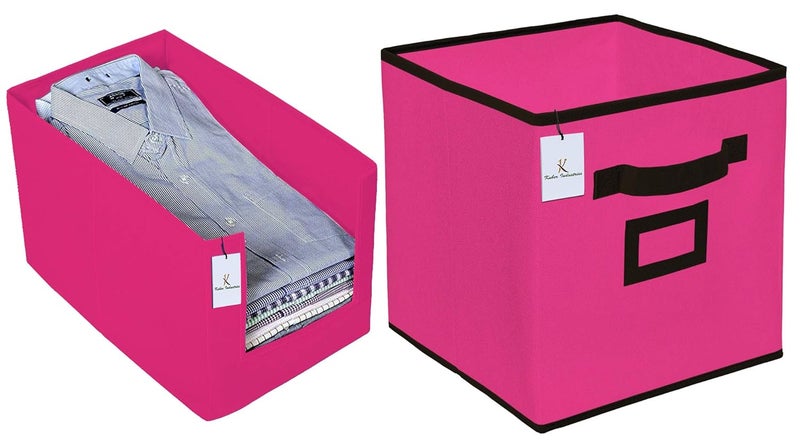 Kuber Industries Heart Home Non Woven 1 Piece Shirt Stacker Wardrobe Organizer and 1 Piece Small Foldable Storage Organiser CubesBoxes Pink HEART1934 - Image 1