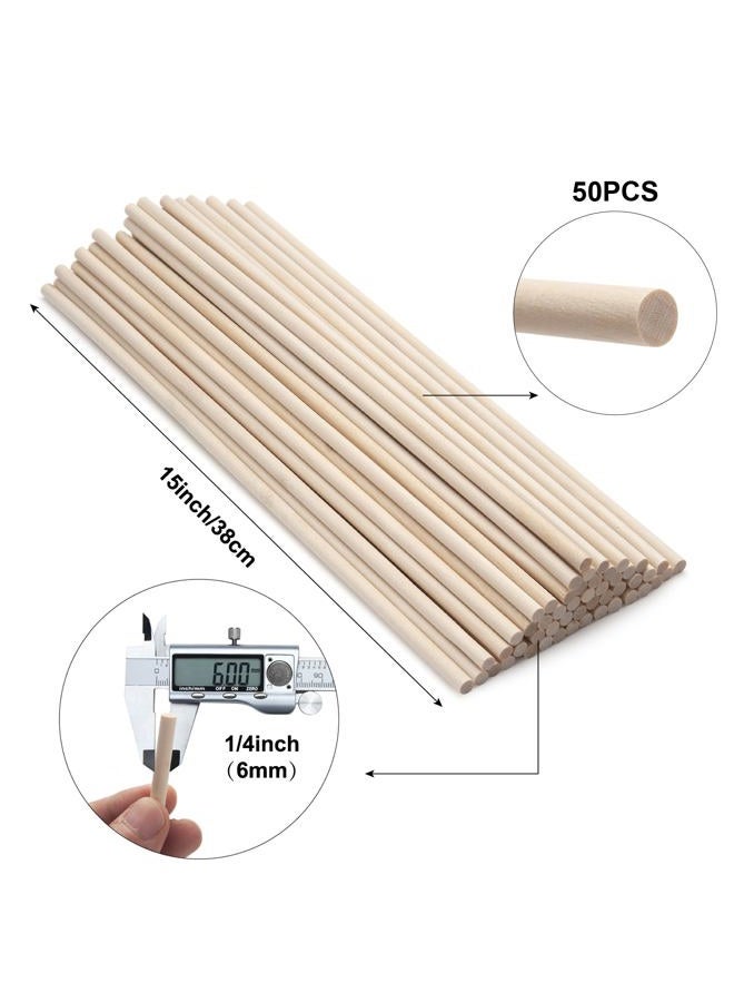 Coowayze Wood Dowel Rods Wooden Dowels for Crafts, 50 PCS 1/4 x 15 Wooden Sticks for Crafts, Round Macrame Dowels, Unfinished Small Wood Sticks for Crafting, Lollipops, Tiered Cake, Photo Booth Props - Image 2