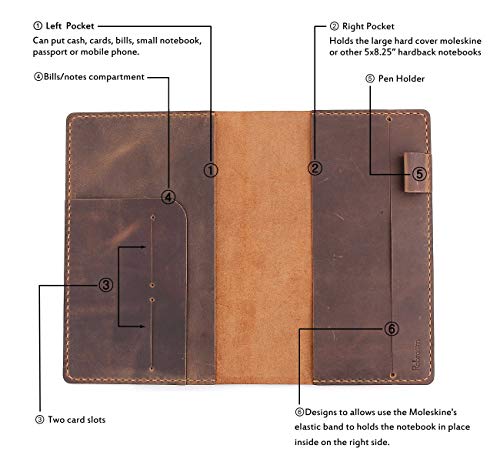Robrasim Leather Journal Cover Fits for Moleskine Large Hard Cover Notebook, Handmade Vintage Leather Cover for 5"x8.25" Hardcover Notebooks - Brown - Image 5