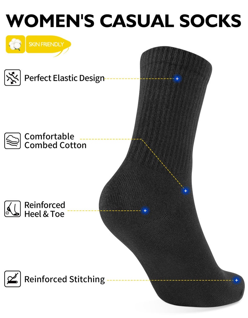 CLOSEMATE Womens Calf Crew Socks Comfortable Soft Cotton and Lightweight 5 Pairs(5 Black, Size S) - Image 3