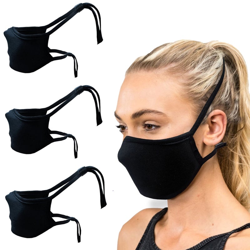 SNM Apparels Adult Cloth Face Mask with Head Strap and Filter Pocket Pack of 3 Multi Size Reusable Cotton Face Cover Black Adult LXL