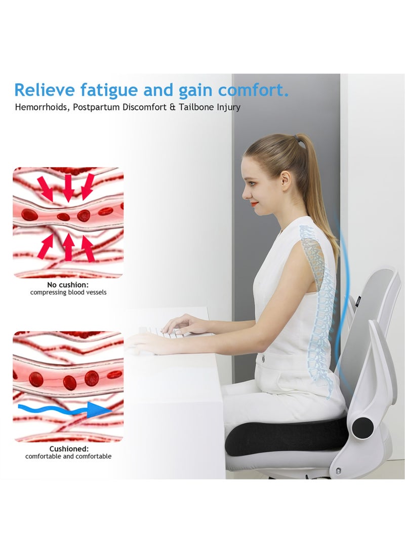 زيريفام وسادة على شكل كعكة على شكل كعكة البواسير، وسادة مقعد فاخرة من إسفنج الذاكرة، وسادة لتخفيف آلام العظام للحمل، العصعص، تقرحات السرير، ما بعد الولادة، عرق النسا (أسود) - Image 3