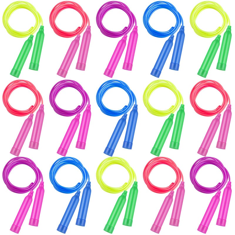 Elcoho 15 Pack Colorful Kids Jump Rope Set Adjustable Plastic Kids Jump Rope Skipping Rope Outdoor Jump Ropes Great Party Favor - Image 1