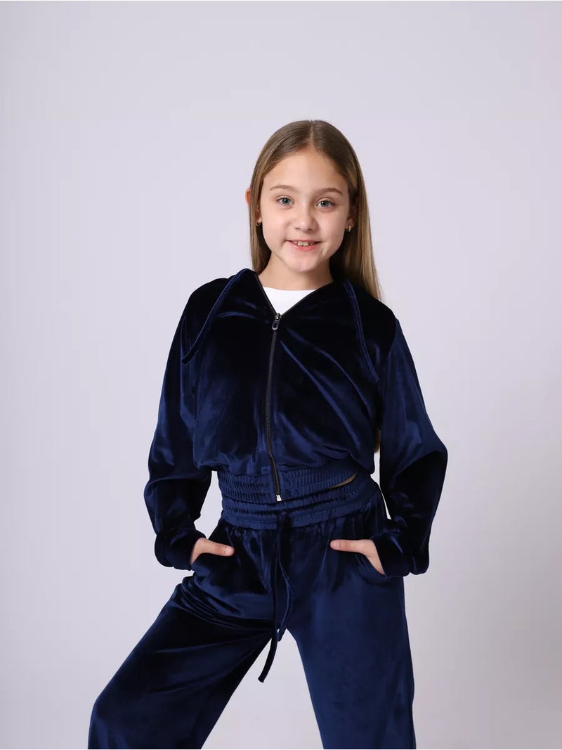 2025 Amazon ebay European and American Foreign Trade Girls Sports Cap Velvet suit Leisure Wear Two-Piece Set Royal blue