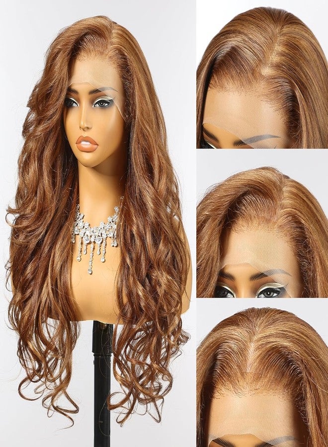 Allbell 13x6 Glueless HD Lace Wigs,Synthetic Lace Front Wig for Black Women,24Inch Honey Brown Body Wave Hair Replacement - Image 2