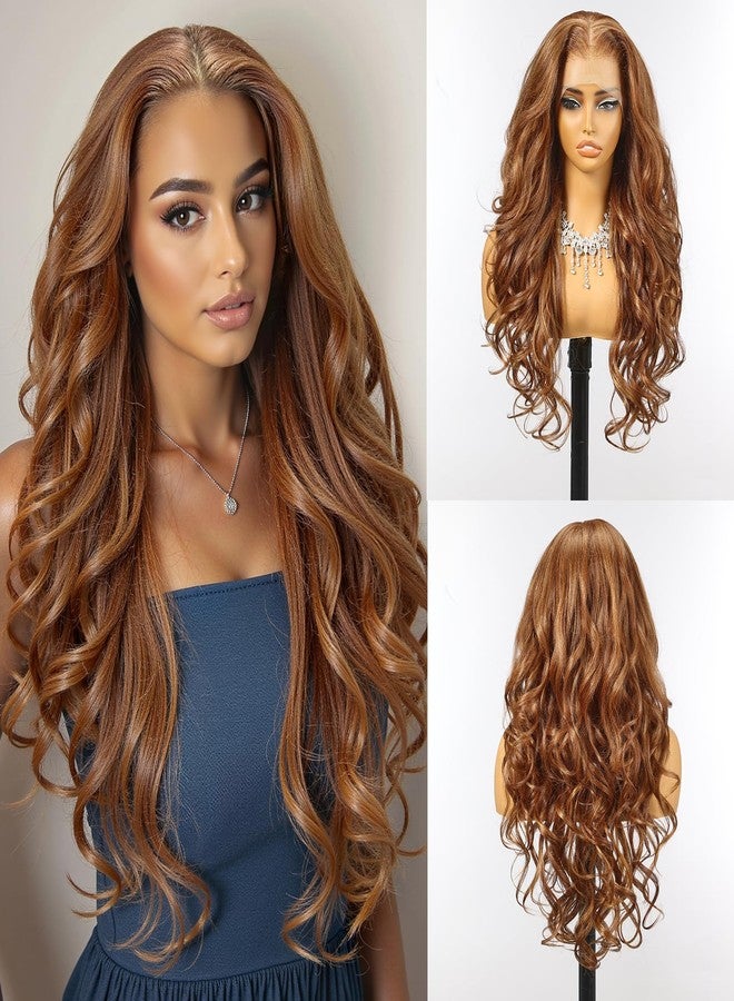 Allbell 13x6 Glueless HD Lace Wigs,Synthetic Lace Front Wig for Black Women,24Inch Honey Brown Body Wave Hair Replacement - Image 1