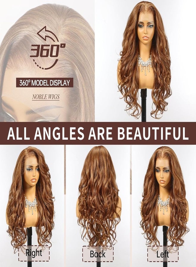 Allbell 13x6 Glueless HD Lace Wigs,Synthetic Lace Front Wig for Black Women,24Inch Honey Brown Body Wave Hair Replacement - Image 4