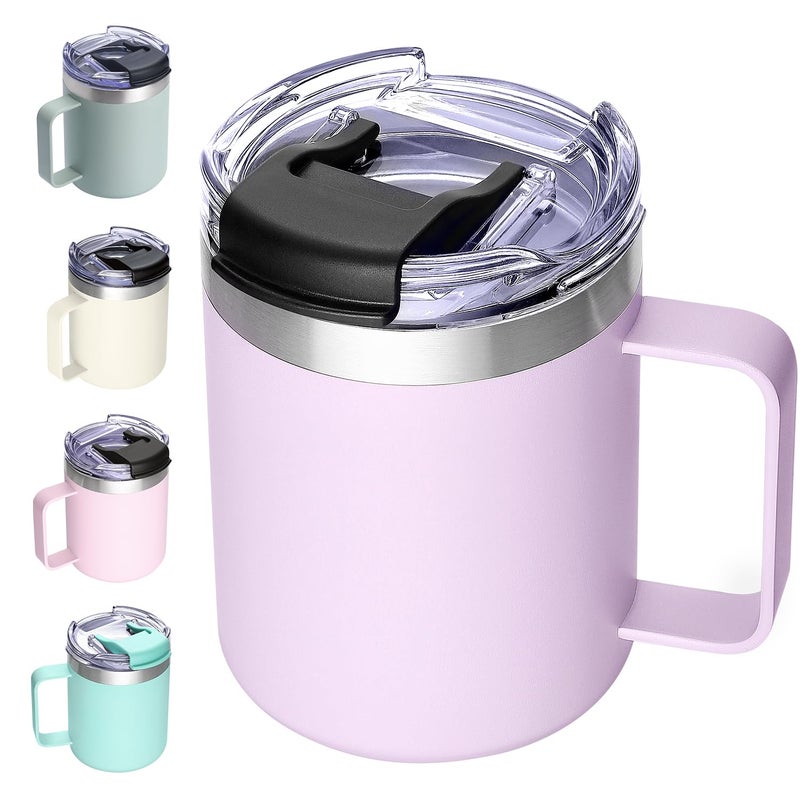 ALOUFEA 12oz Insulated Coffee Mug Cup with Handle  Stainless Steel Travel Coffee Mug with Flip Lid  Double Wall Vacuum Coffee Tumbler Lavender - Image 1