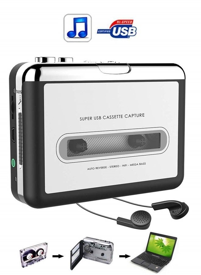 12V 10W USB Stereo Cassette Capture Cassette to MP3 Transducer