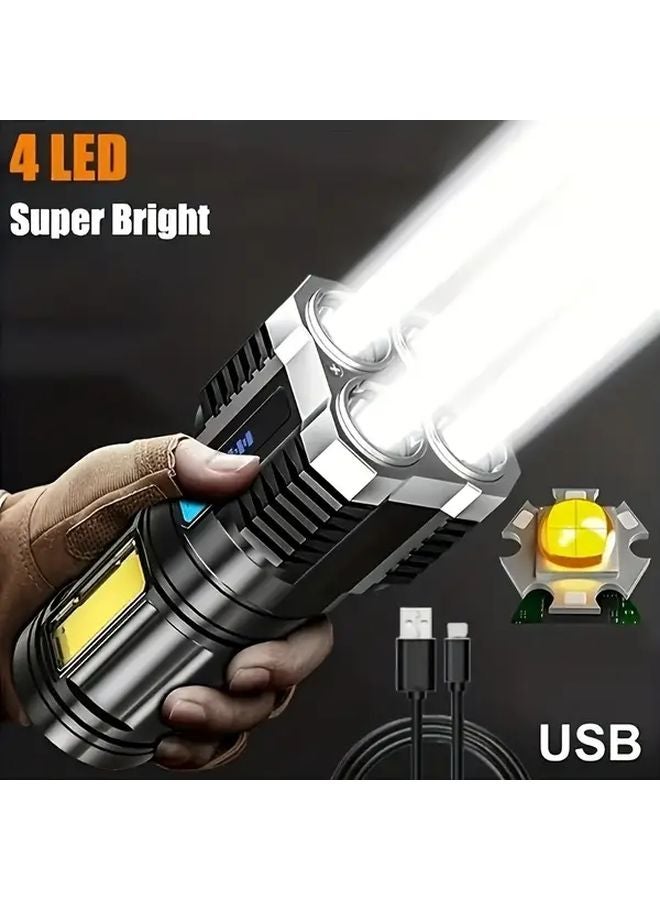 Anyice Professional LED Flashlight Black 800mAh USB C Fast Charging 4 Modes SOS Strobe High Low Beam Emergency Light For Camping Hiking - Image 1