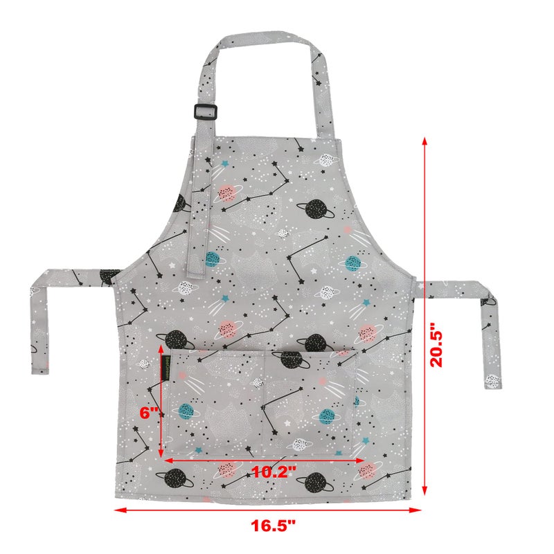 BeeGreen Rocket Planet Kids 2 Pack Cooking Aprons with Adjustable Strap Kids Kitchen Aprons with Front Pocket for Girls Toddler Painting Baking Artist Washable Foldable Lightweight - Image 2