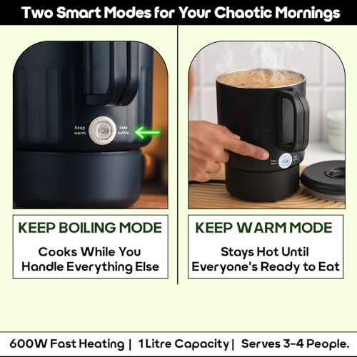 InstaCuppa Nonstick Portable MultiKettle 1000ml | Fry Eggs, Cook & Boil Without Sticking | Keep Warm | Auto Shut-Off | Foldable Handle | Includes Egg Tray | Easy-Clean Coating | For Travel & Home - Image 5