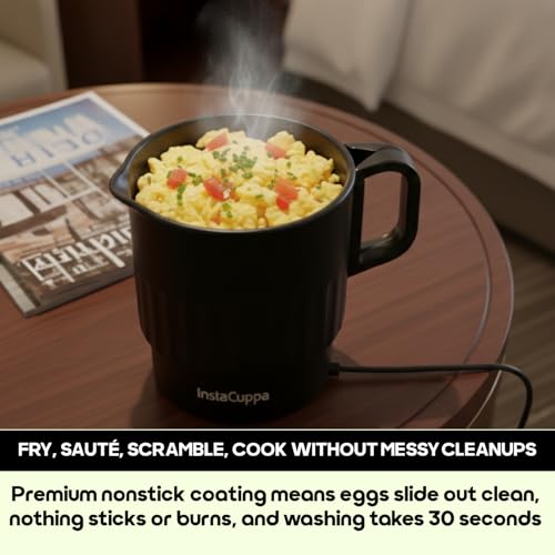 InstaCuppa Nonstick Portable MultiKettle 1000ml | Fry Eggs, Cook & Boil Without Sticking | Keep Warm | Auto Shut-Off | Foldable Handle | Includes Egg Tray | Easy-Clean Coating | For Travel & Home - Image 4