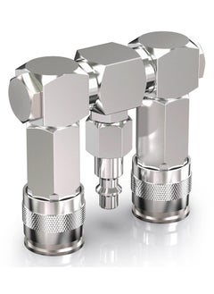 SYOSI Air Hose Connectors 2 Way Air Hose Splitter Fittings 1/4 in NPT Air Compressor Fittings High Pressure Resistance Air Manifold Swivel 360 Degrees Connectors Air Compressor Accessories  - Image 1