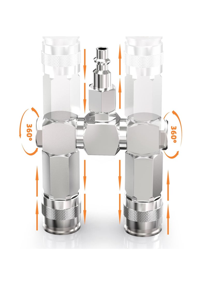 SYOSI - Air Hose Connectors 2 Way Air Hose Splitter Fittings 1/4 in NPT Air Compressor Fittings High Pressure Resistance Air Manifold Swivel 360 Degrees Connectors Air Compressor Accessories - Image 1