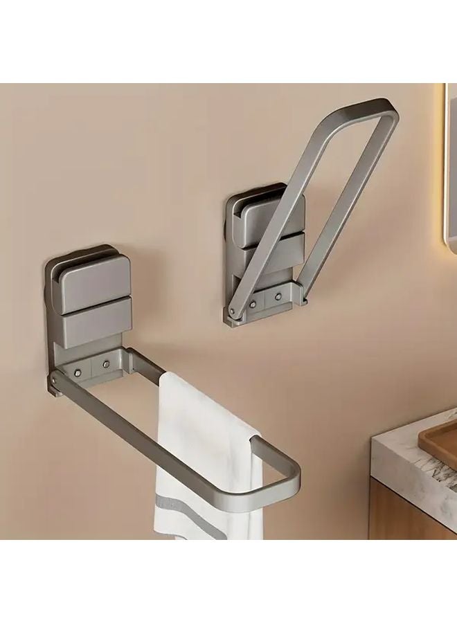 2pcs Wall Mounted Foldable Towel Rack Adjustable Height No Drilling Space Saving Bathroom Kitchen Organizer - Image 2