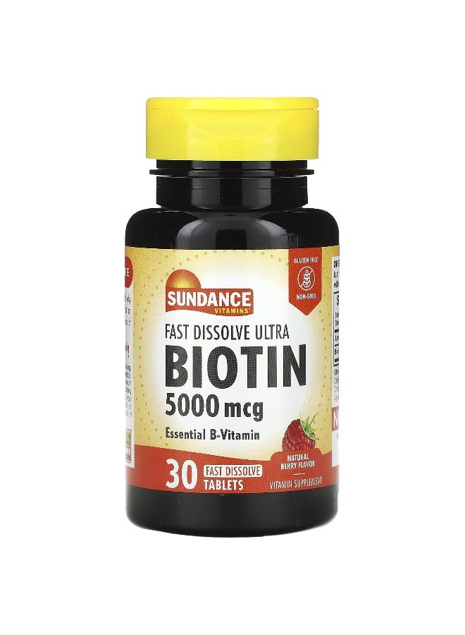 Sundance Vitamins Sundance Vitamins, Fast Dissolve Ultra Biotin, Natural Berry, 5,000 mcg, 30 Fast Dissolve Tablets  - Image 1