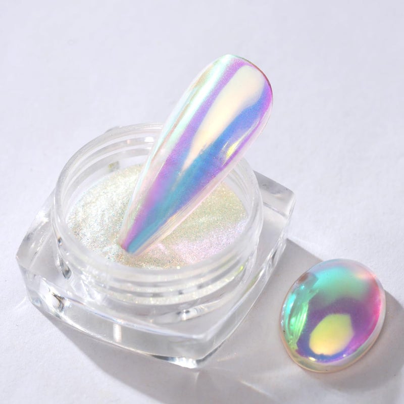 Pretty Diva 0.3g Unicorn Chrome Nail Powder, Aurora Iridescent Chrome Powders for Nails, Mermaid Chrome Powder for Gel Nails Chrome Mica Powder Manicure Pigment (Aurora, 0.3g) - Image 1